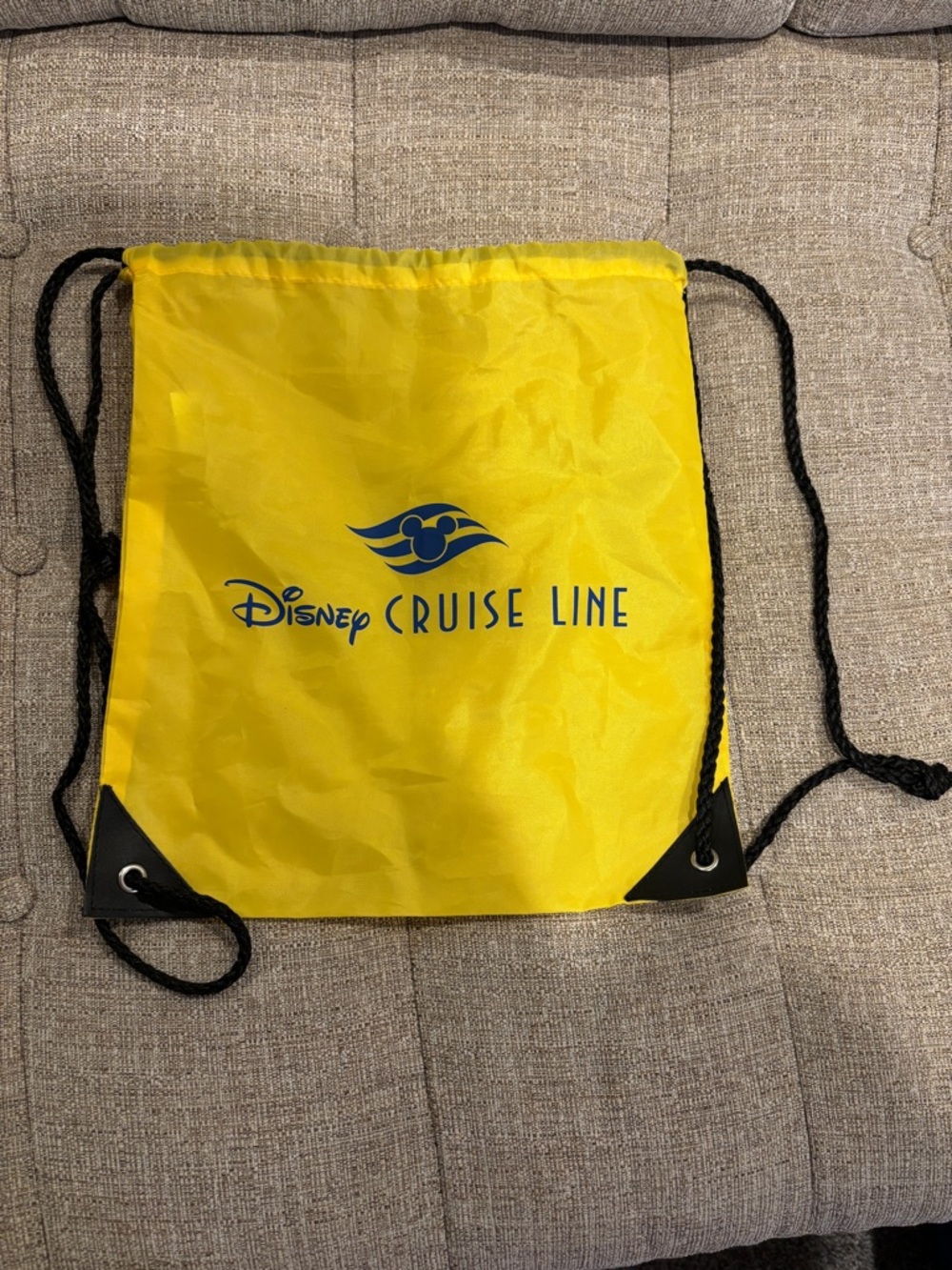 Disney Yellow Drawstring Beach Backpack with Navy Logo